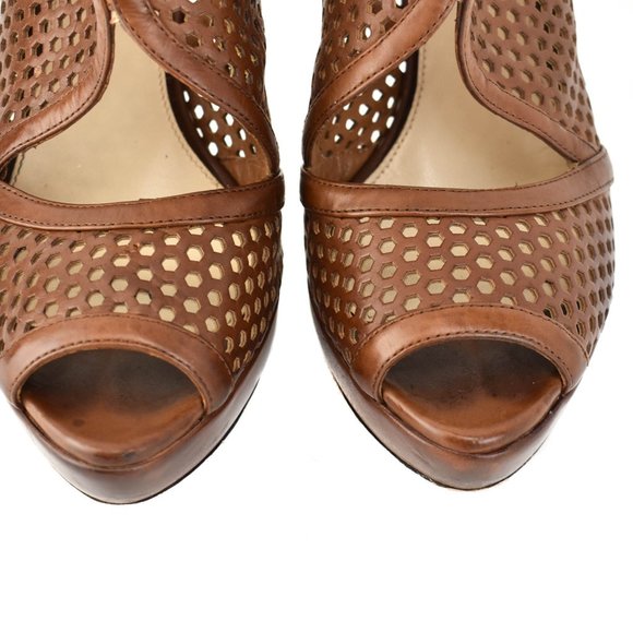PRADA: Brown, Laser-Cut Leather Platform Sandals - Picture 3 of 10